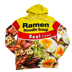 Ramen Noodle Soup Beef Flavor Hoodie Graphic Food Print Sweatshirt S/M